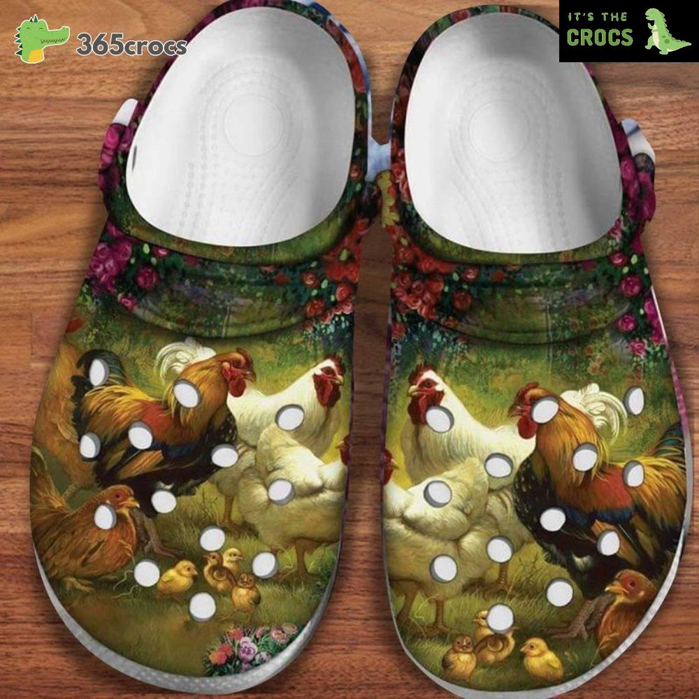 Chicken Family In Flower Gardens Chicken Lovers Gift Crocs Clog Shoes