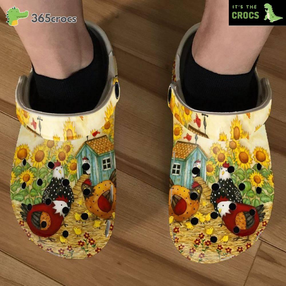 Chicken Farm In Sunflower Gardens Gift For Chicken Lovers Crocs Clog Shoes