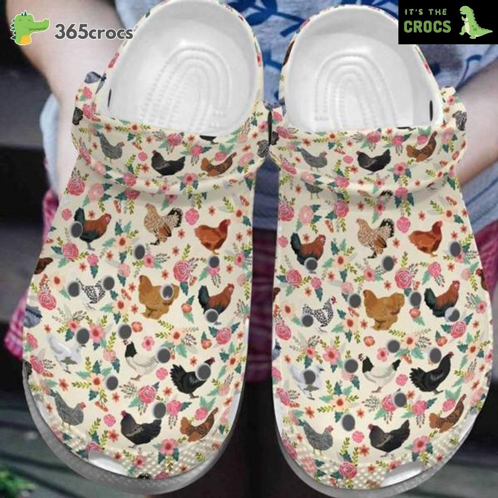 Chicken Flower Chicken Farm Shoes Chicken Pattern Friend For Holiday Crocs Clog Shoes