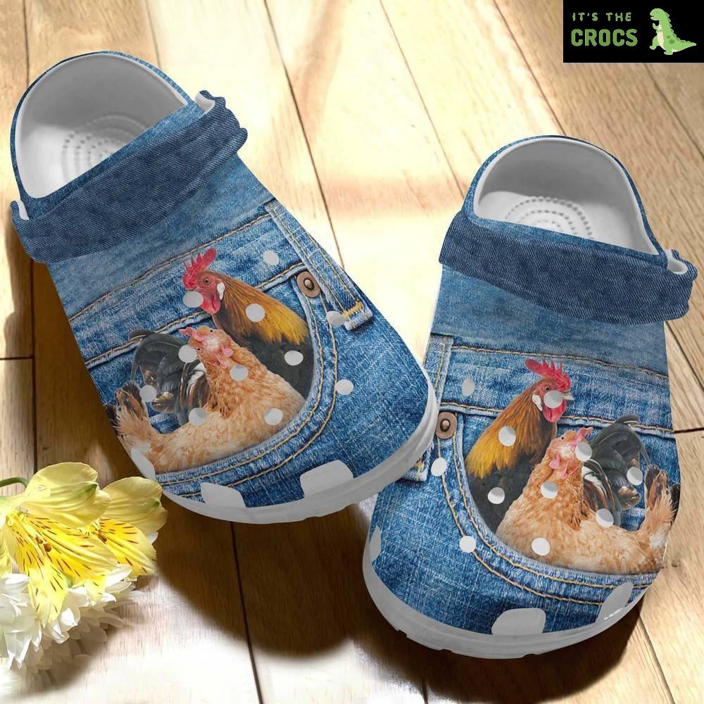 Chicken In Pocket Jean Gift For Lover Rubber Crocs Clog Shoes Comfy Footwear