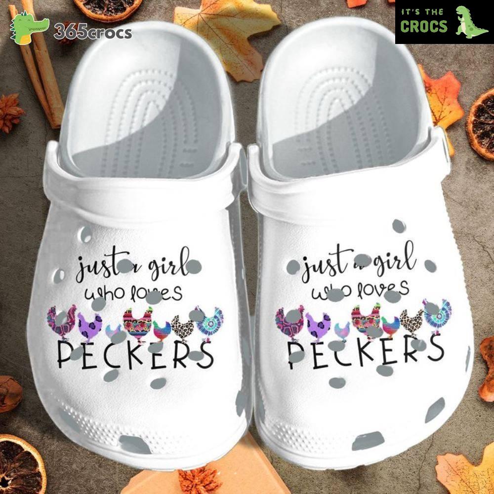 Chicken Peckers Funny Shoes Crocmothers Day Just A Girl Who Loves Chickens Crocs Clog Shoes