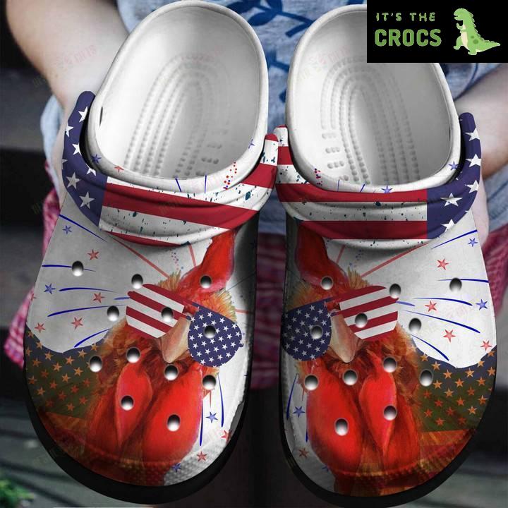 Chicken Wear Glasses With American Crocs Classic Clogs Shoes