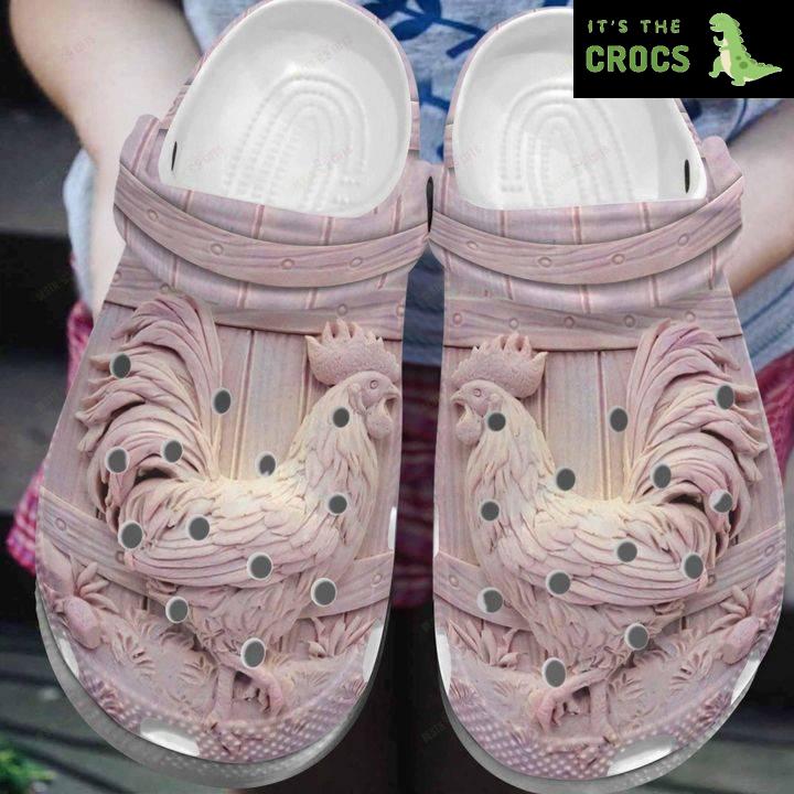 Chicken White Sole Pink Crocs Classic Clogs Shoes