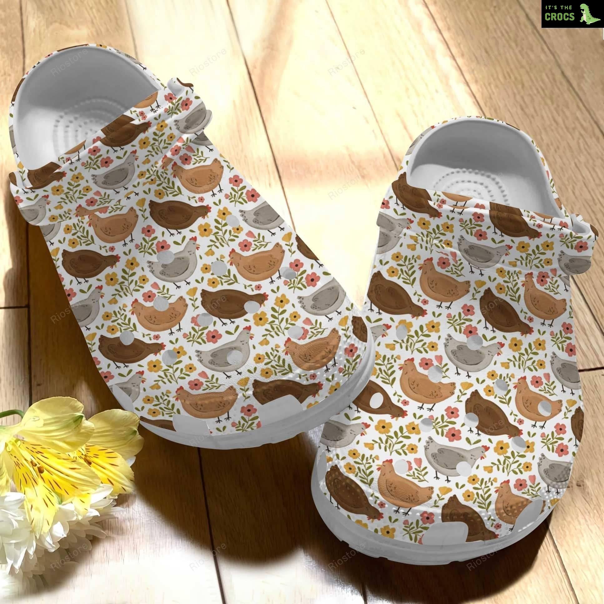 Chickens In The Garden Croc – Chicken Flower Crocs Shoes Crocbland Clog Gifts For Mother Day
