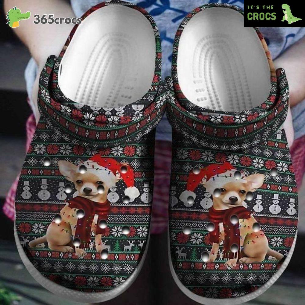 Chihuahua Dog Christmas Knitted Pattern Croc Dog Animal Puppy Christmas For Dog Lovers Crocs Clog Shoes