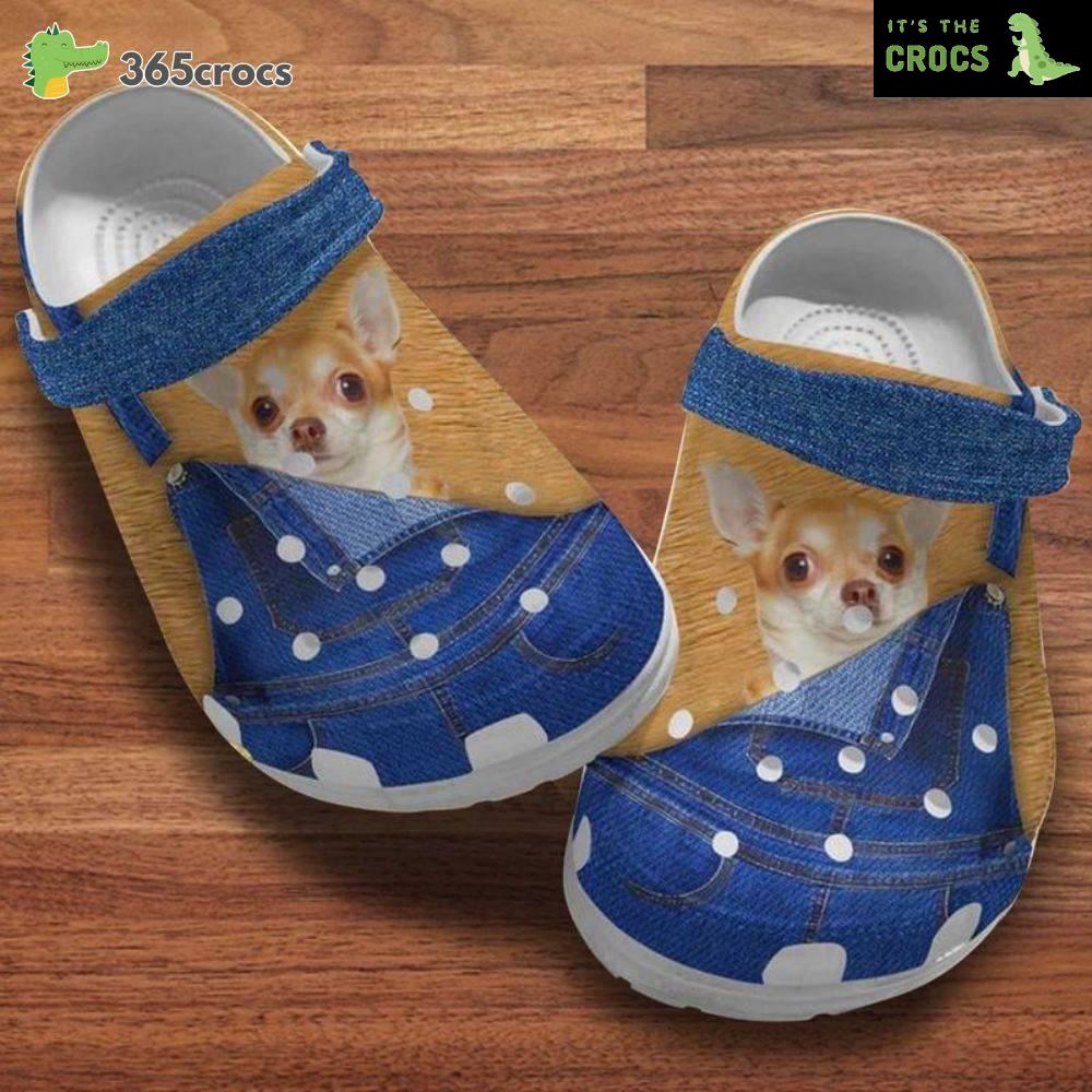 Chihuahua Open Jeans Chihuahua Puppy Fur Texture Pattern Crocs Clog Shoes