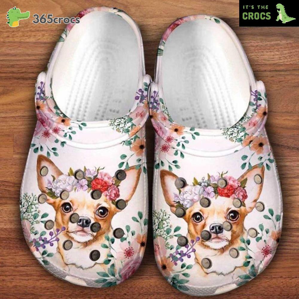Chihuahua Puppy Flower Croc Chihuahua Floral Chihuahua Lovers Dog Lovers Crocs Clog Shoes