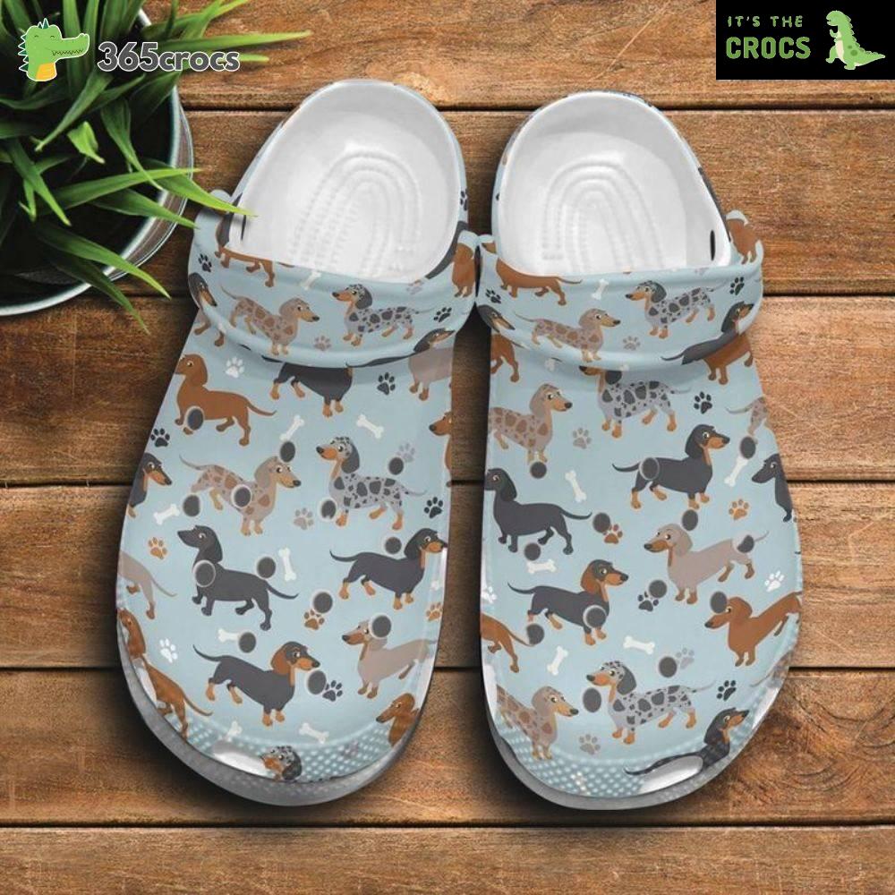 Collection Of Dachshund Cartoon In One Frame Pattern Best Gift For Dachshund Lovers Crocs Clog Shoes