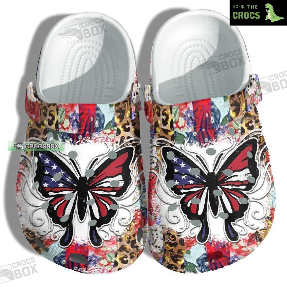 Colorful Butterfly 4Th Of July Crocs Shoes Womens