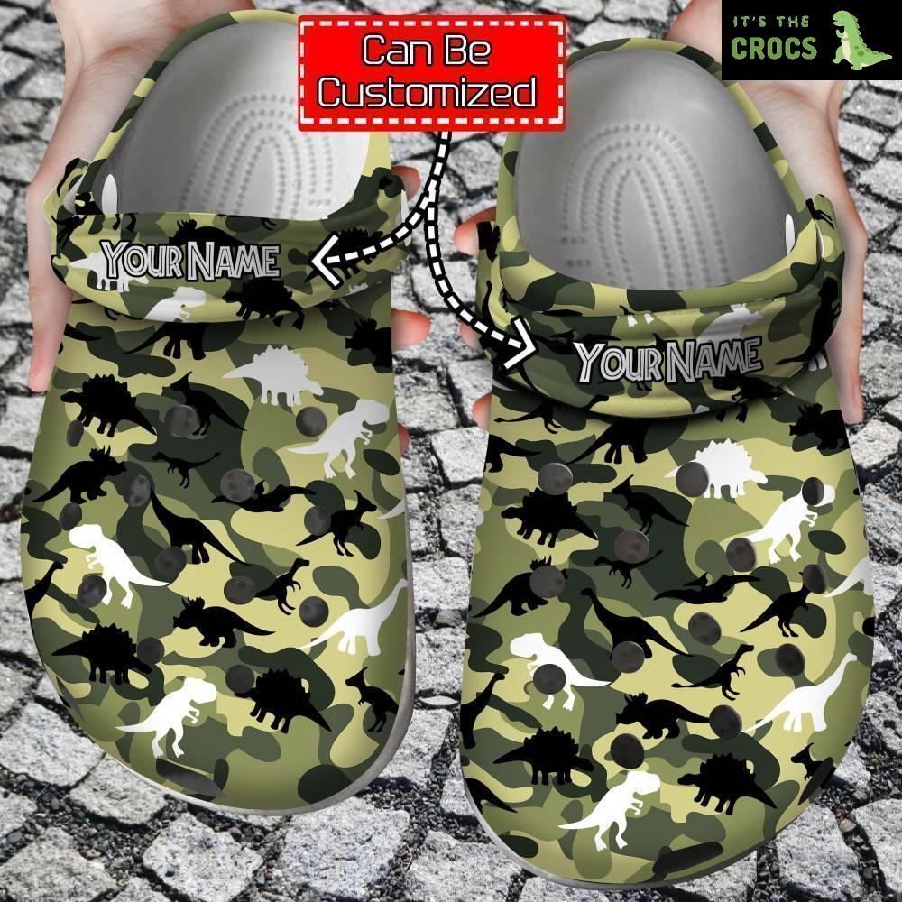 Colorful Crocs – Camo Dinosaurs Patterns Clog Shoes For Men And Women