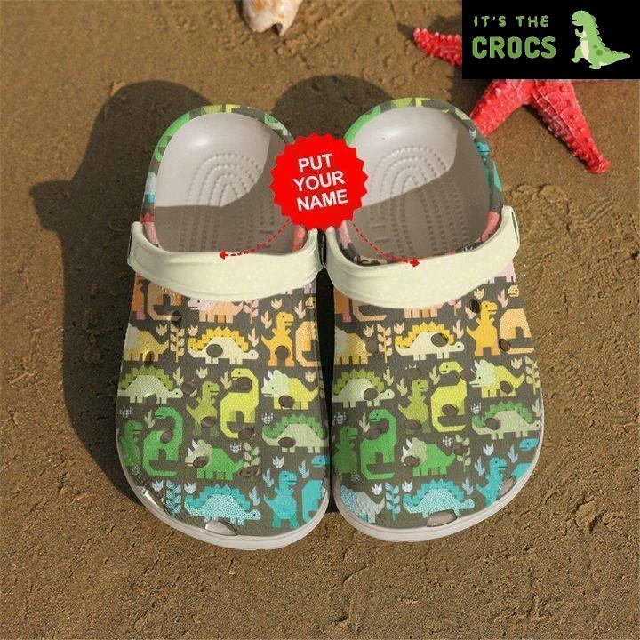 Colorful Crocs – Quilting Dinosaurs Pattern Clog Shoes For Men And Women