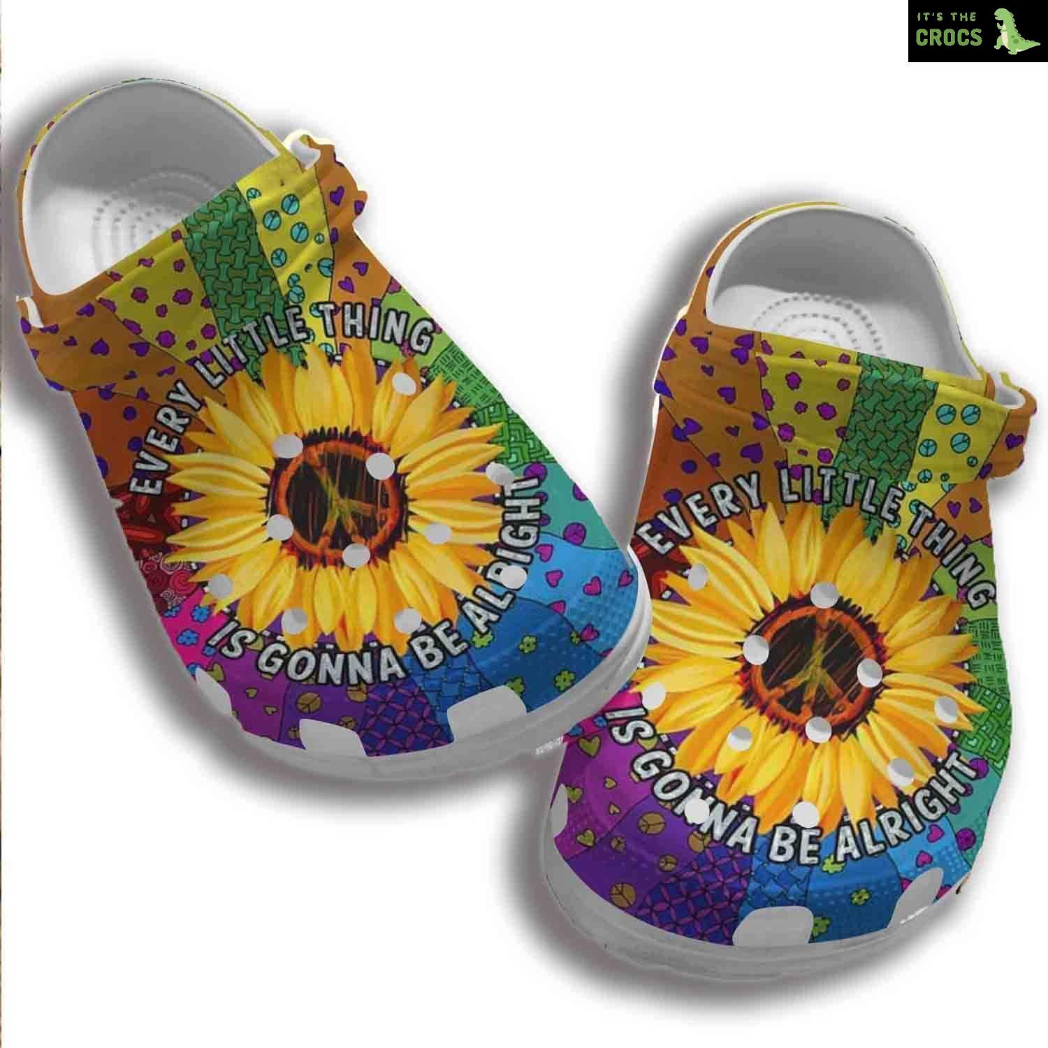 Colorful Heart Hippie Sunflower Crocs Clog Shoes Women – Gonna Be Alright Crocs Clog Shoes Gifts For Niece Daughter