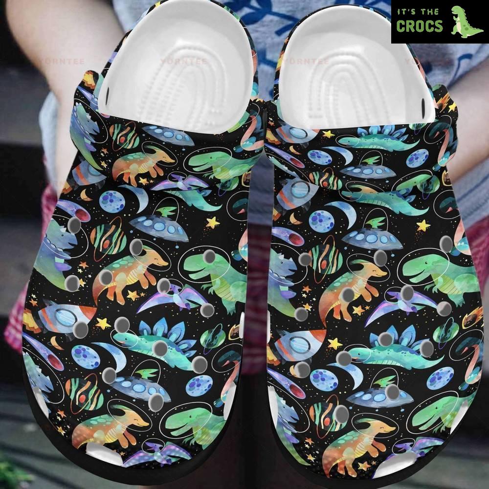 Colorful Space Dinosaur Ocean Gift For Lover Rubber Crocs Clog Shoes