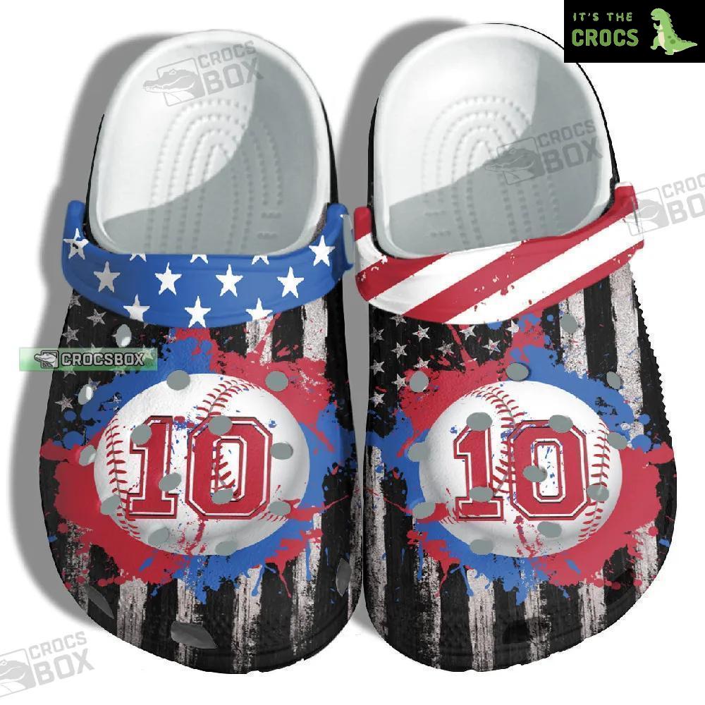 Colorful Sport Spirit Number 10 America Flag Crocs Birthday Gift