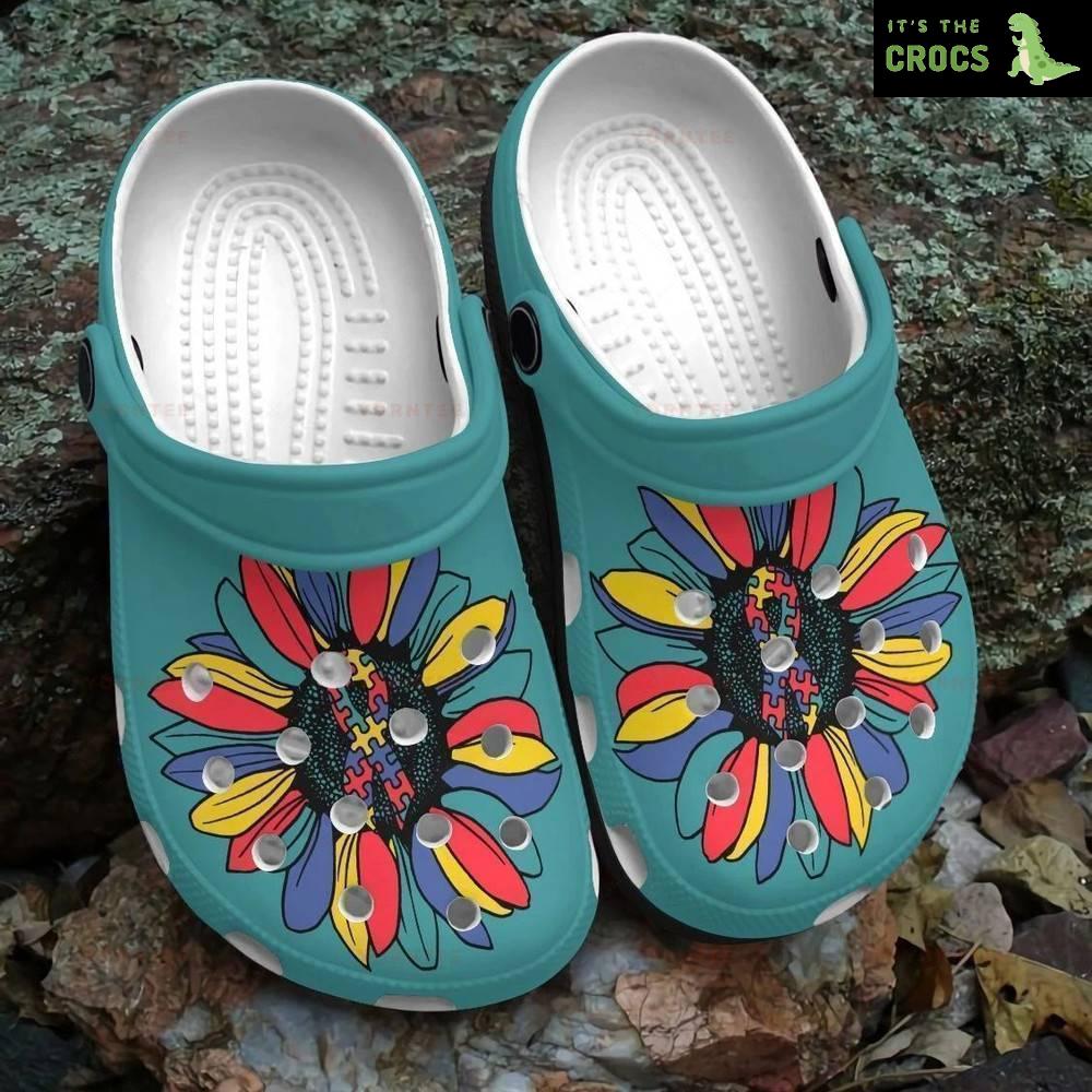 Colorful Sunflower Autism Gift For Lover Rubber clog Crocs Shoes