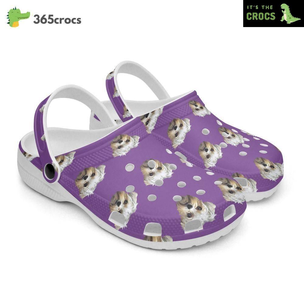 Cool Cute Puppies Power, Retro Groovy Vibes , Cute Puppies, Maltese Puppy, Maltese Puppies, Maltese Dog, Purple Crocs Clog Shoes