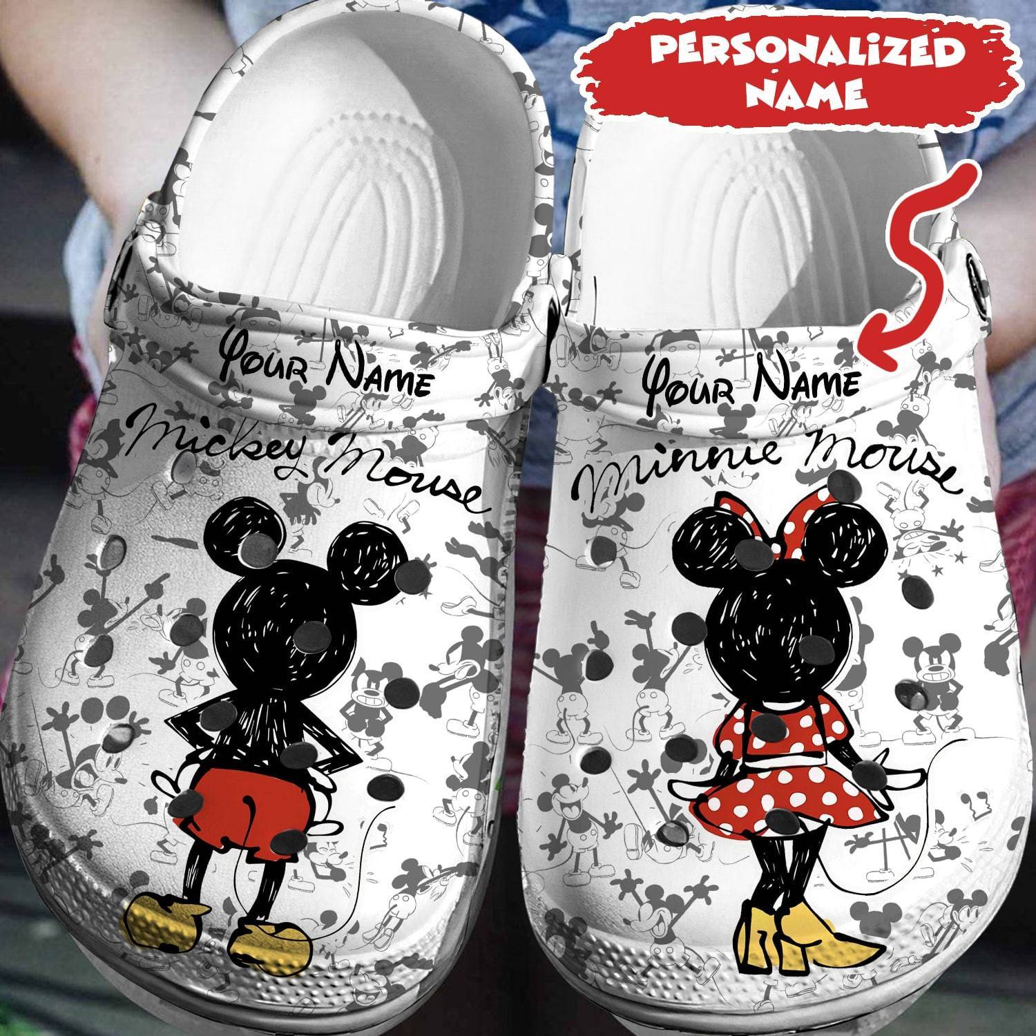 Crafted for Disney Enthusiasts: Personalized Mickey Minnie Crocs 3D Clog Shoes