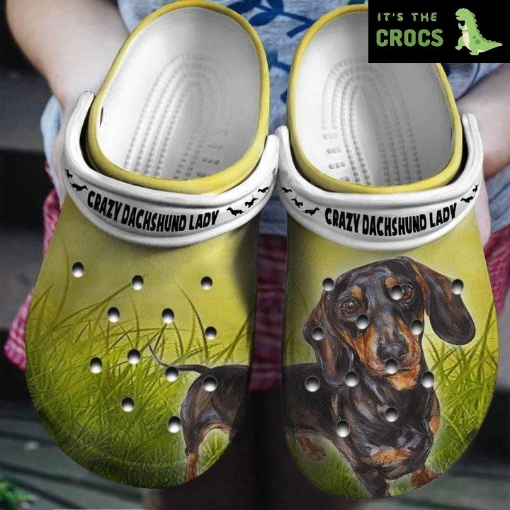 Crazy Dachshund Lazy on Grass Shoes Crocs Clogs