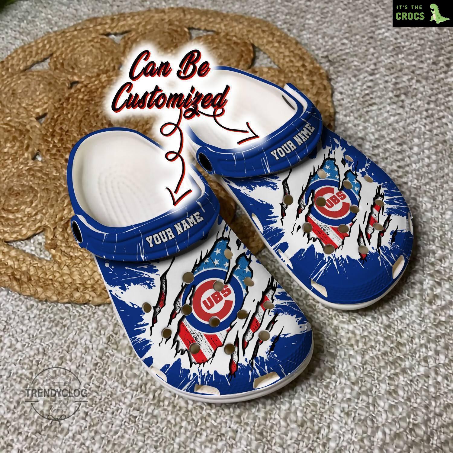 Cubs Personalized CCubs Baseball Ripped American Flag Clog Crocs Shoes