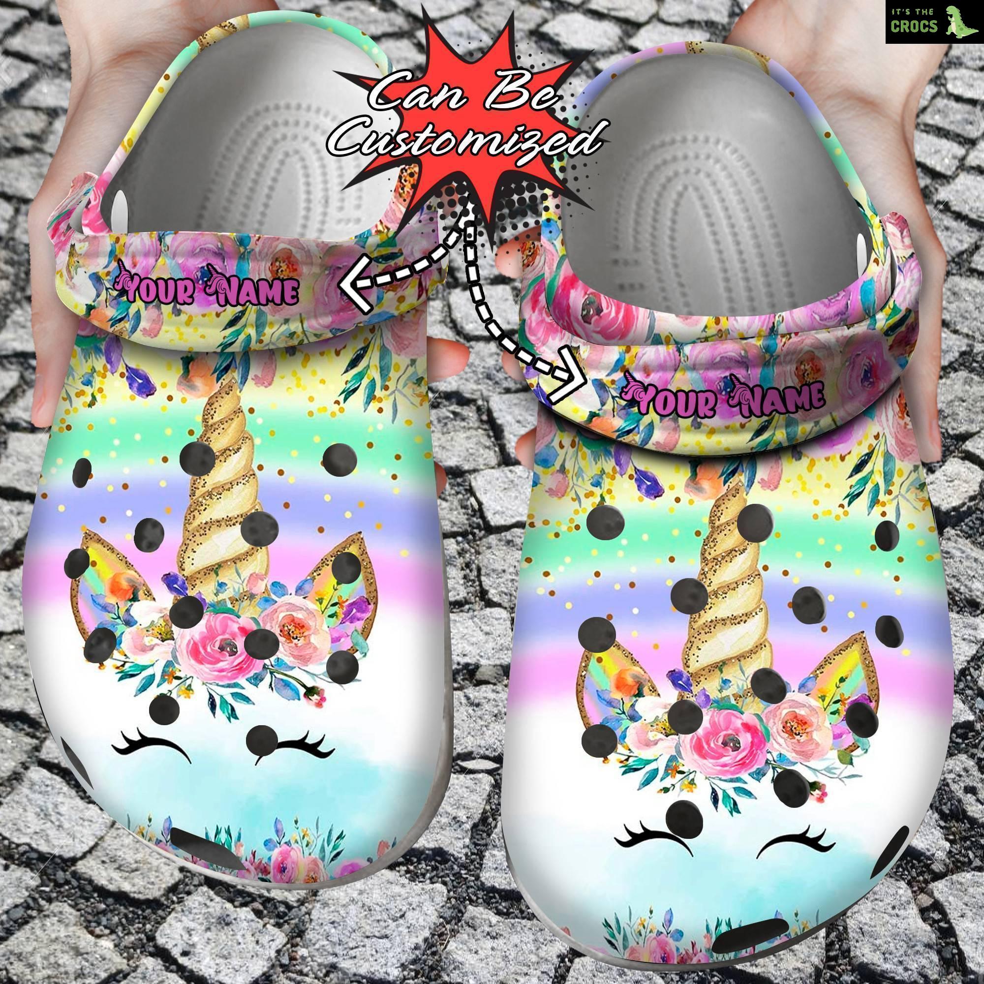 Custom Personalized Colorful Glitter Unicorn Clog Crocs Shoes