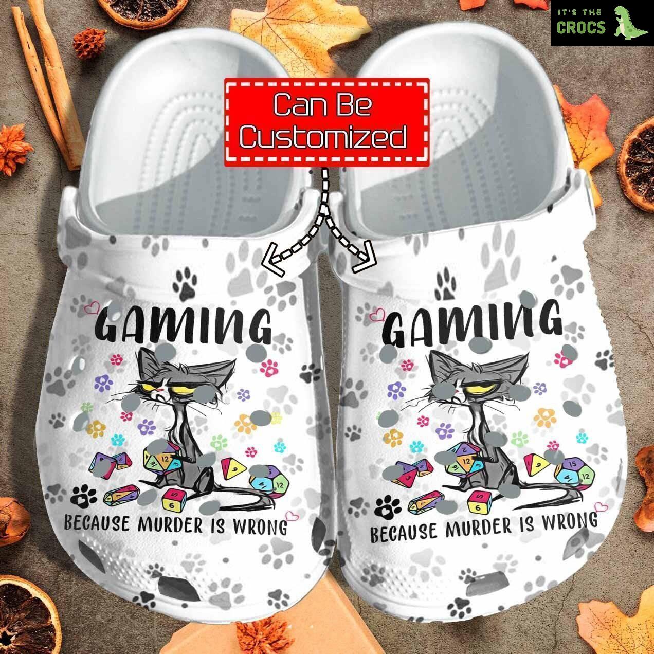 Custom Personalized Grumpy Cat Gaming Because Murder Is Wrong Clog Crocs Shoes