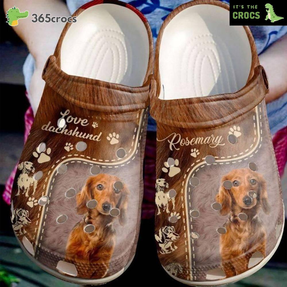 Customized Name Love Dachshund Dog Fur Print For Dachshund Lovers Crocs Clog Shoes