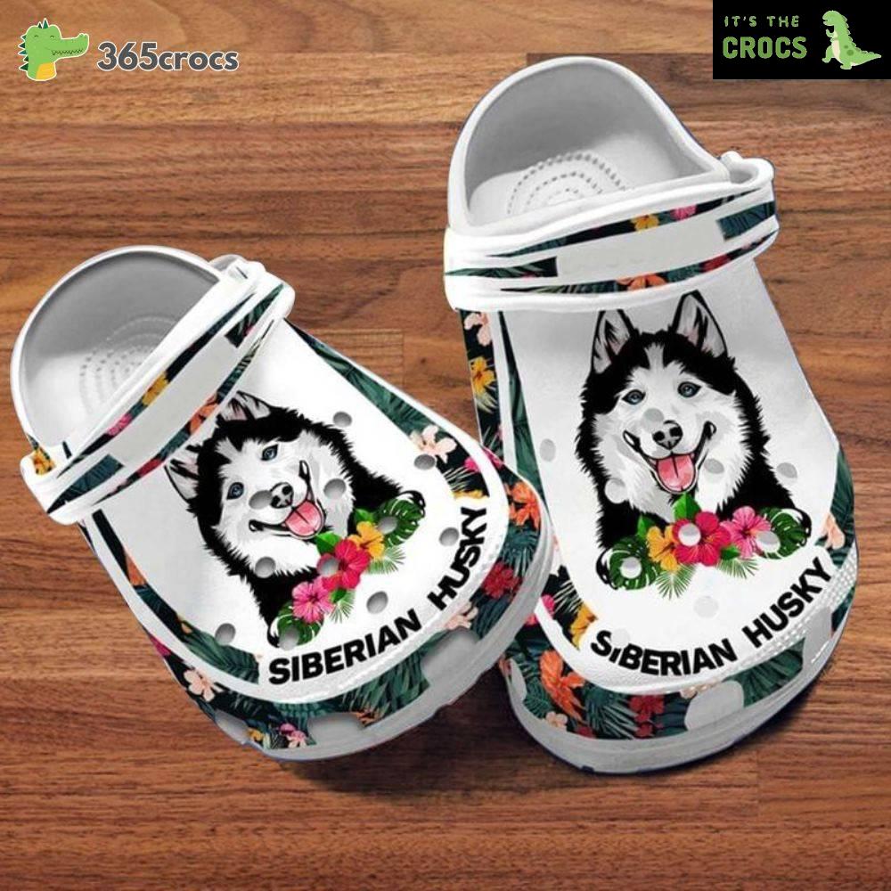 Customized Name Siberian Husky Puppy Hibiscus Summer Gift For Dog Lovers Crocs Clog Shoes