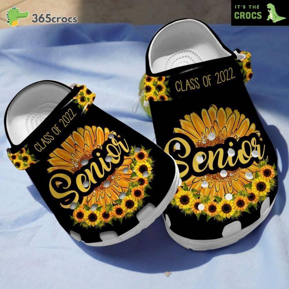 Customized Name Sunflower Class Of 2022 Back To School Month Crocs Clog Shoes