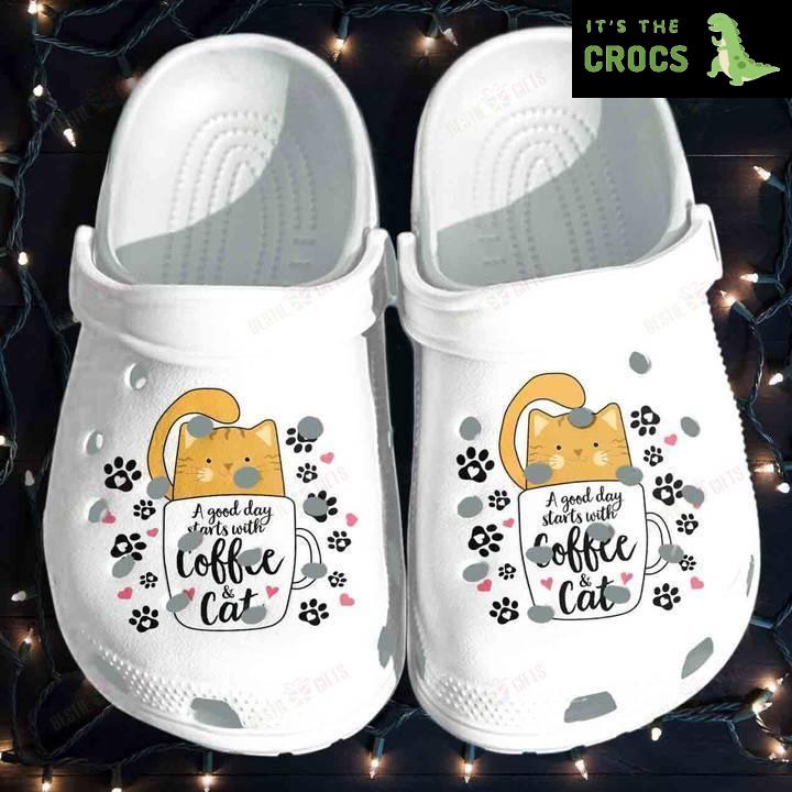 Cute Cat Cup A Good Day Starts With Coffee And Cat Crocs Classic Clogs Shoes