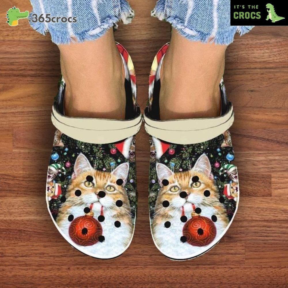 Cute Cat Merry Christmas Xmas Red Ball Croc Kitten Christmas Xmas Unisex Croc Crocs Clog Shoes