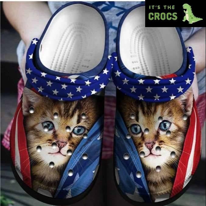 Cute Cat Usa 4Th Of July Crocs Crocband Clogs