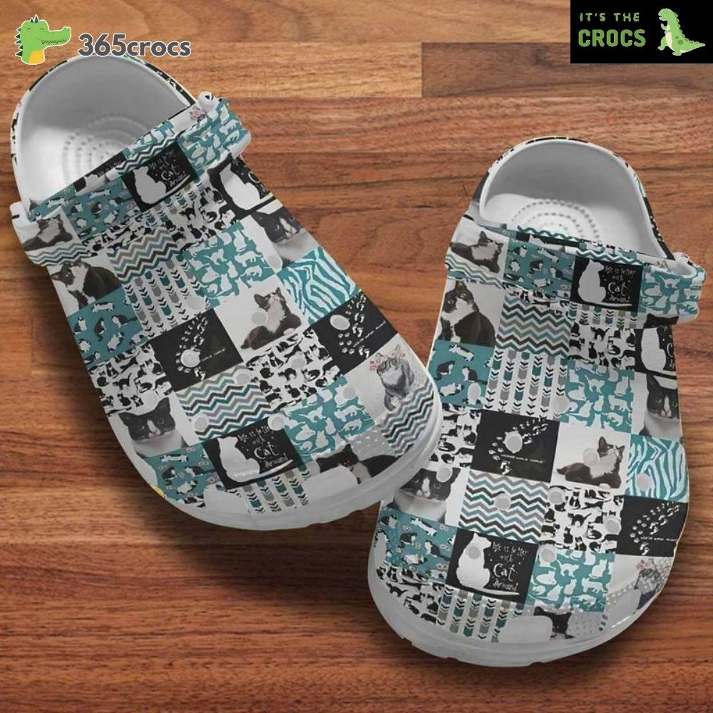 Cute Cats Checkered Patterns, Cats Pattern Band Clog, Gift For Cat Lovers Crocs Clog Shoes