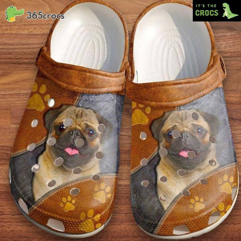 Cute Pugpug Leather Clog Pug Lover Gift Dog Lover Gift Crocs Clog Shoes
