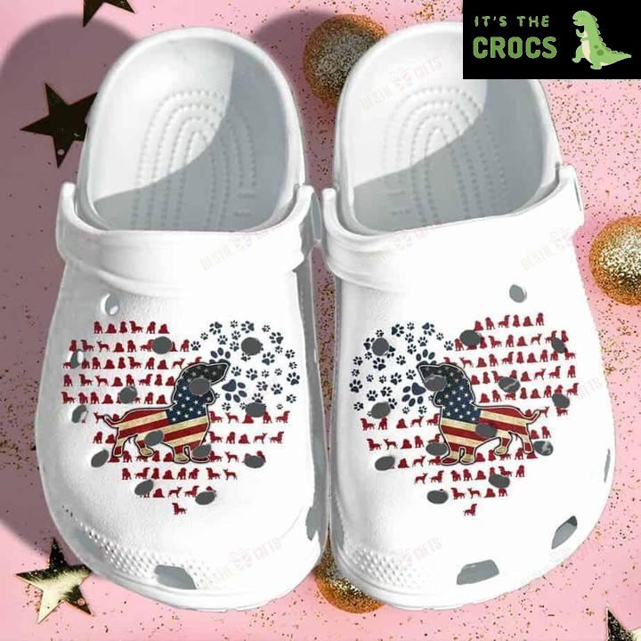 Dachshund America Flag Heart Crocs Classic Clogs Shoes