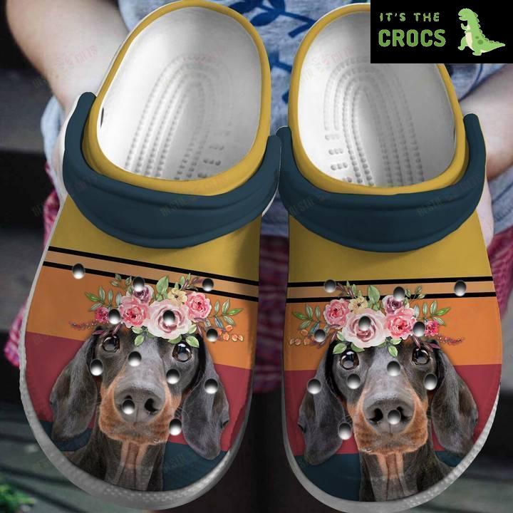 Dachshund And Flower Vintage Crocs Classic Clogs Shoes