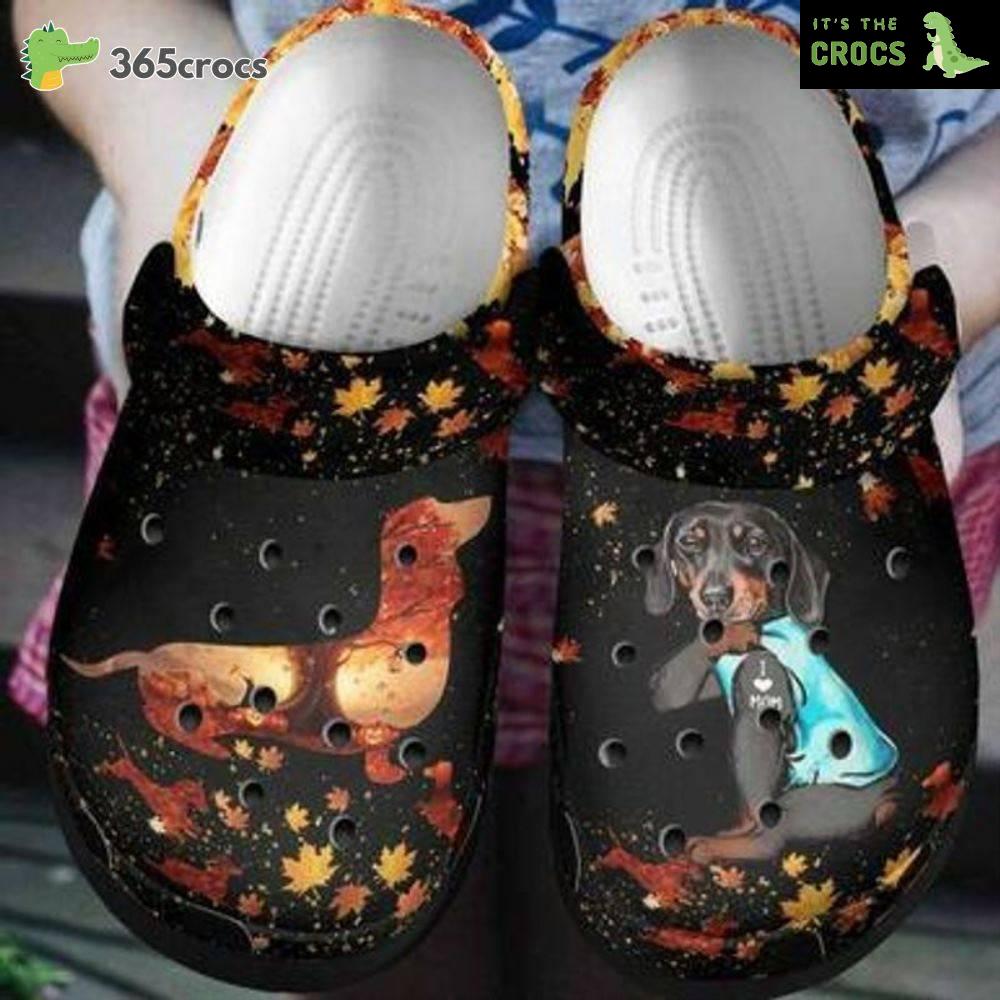 Dachshund Dog Classic Clogs Shoes Autumn Theme I Love Mom Croc Water Shoes Pet Lovers Crocs Clog Shoes