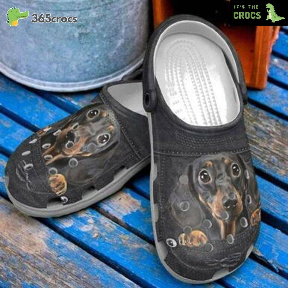 Dachshund Dog Dad Father’s Day Black Leather Printed Dachshund Lovers Crocs Clog Shoes