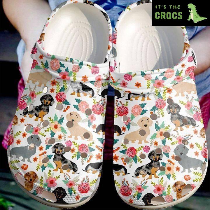 Dachshund Floral Pattern Classic Clogs Crocs Shoes