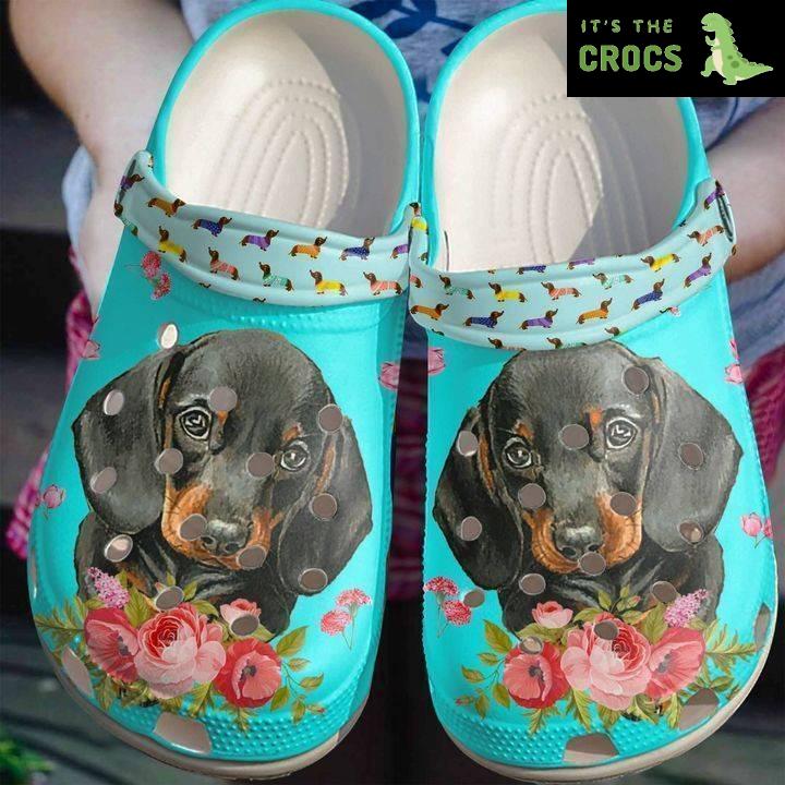 Dachshund Flower Crocs Clog Shoes