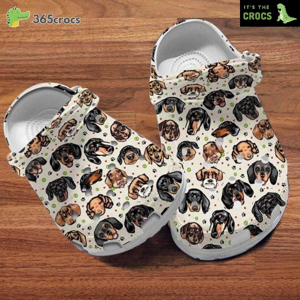 Dachshund Head Pattern Band Clog, Dachshund Dogs Lovers Gift Idea, Bestie Gift Crocs Clog Shoes