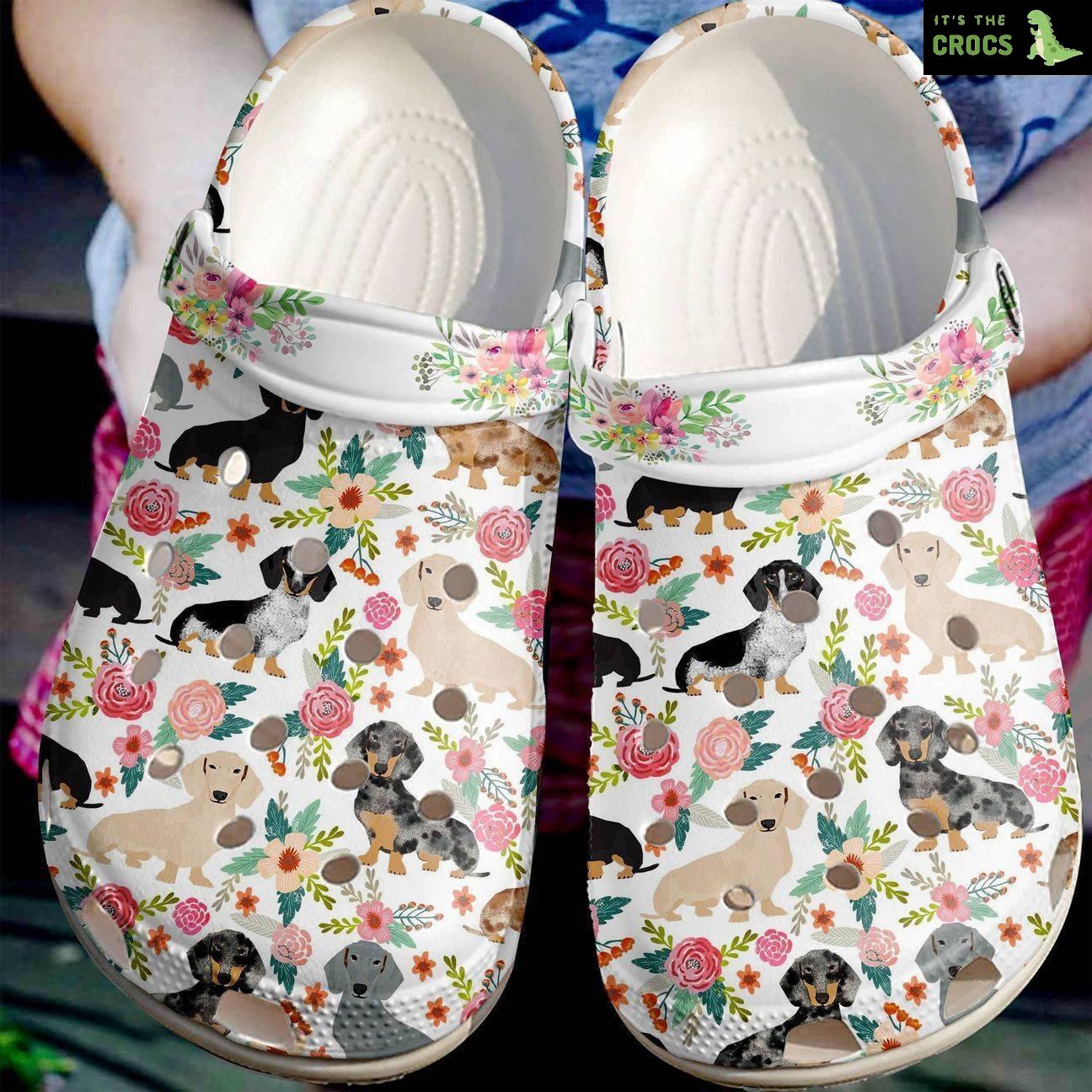 Dachshund Personalized Clog Custom Crocs Comfortablefashion Style Comfortable For Women Men Kid Print 3D Dachshunds And Flowers