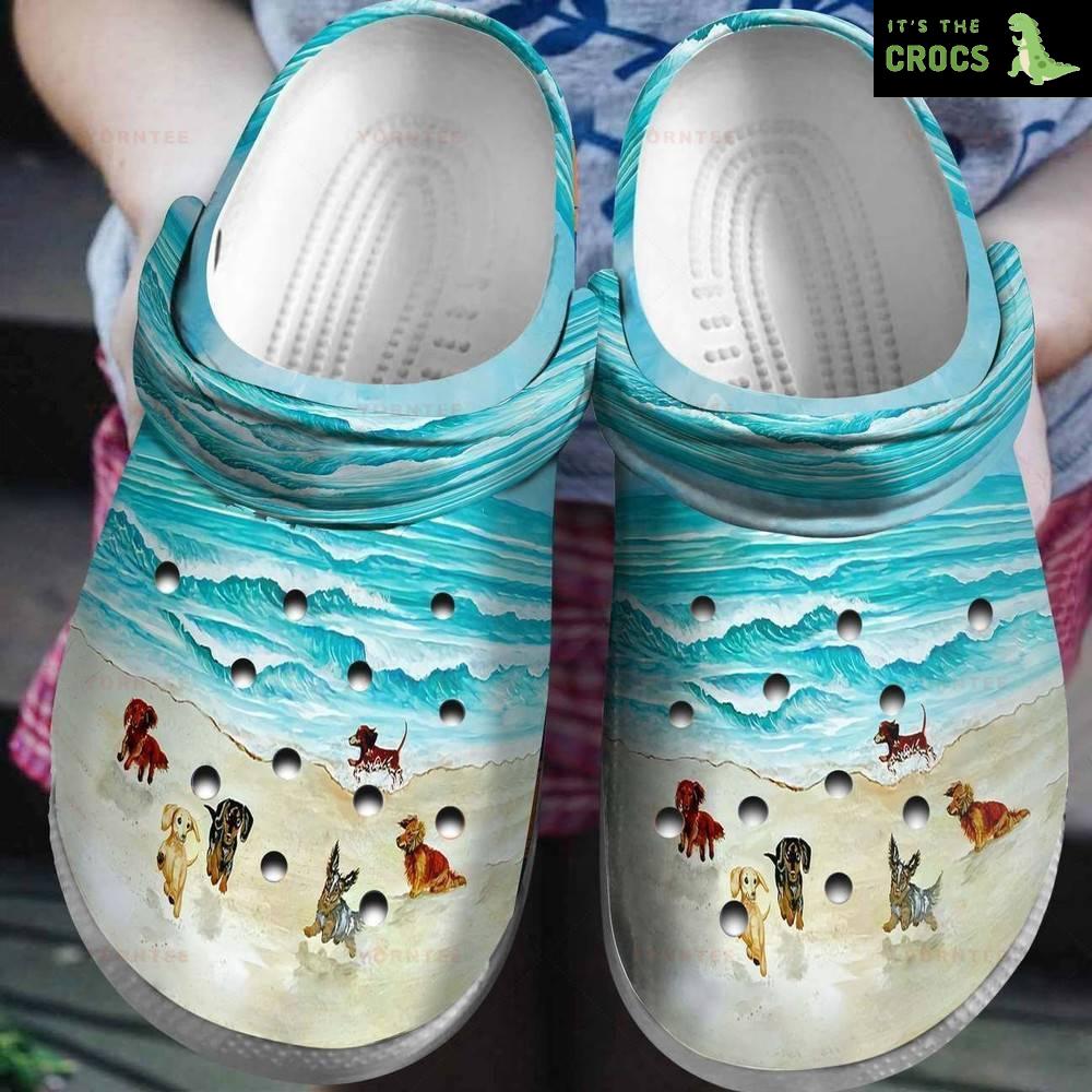 Dachshund Play On The Beach Gift For Lover Rubber Crocs Clog Shoes