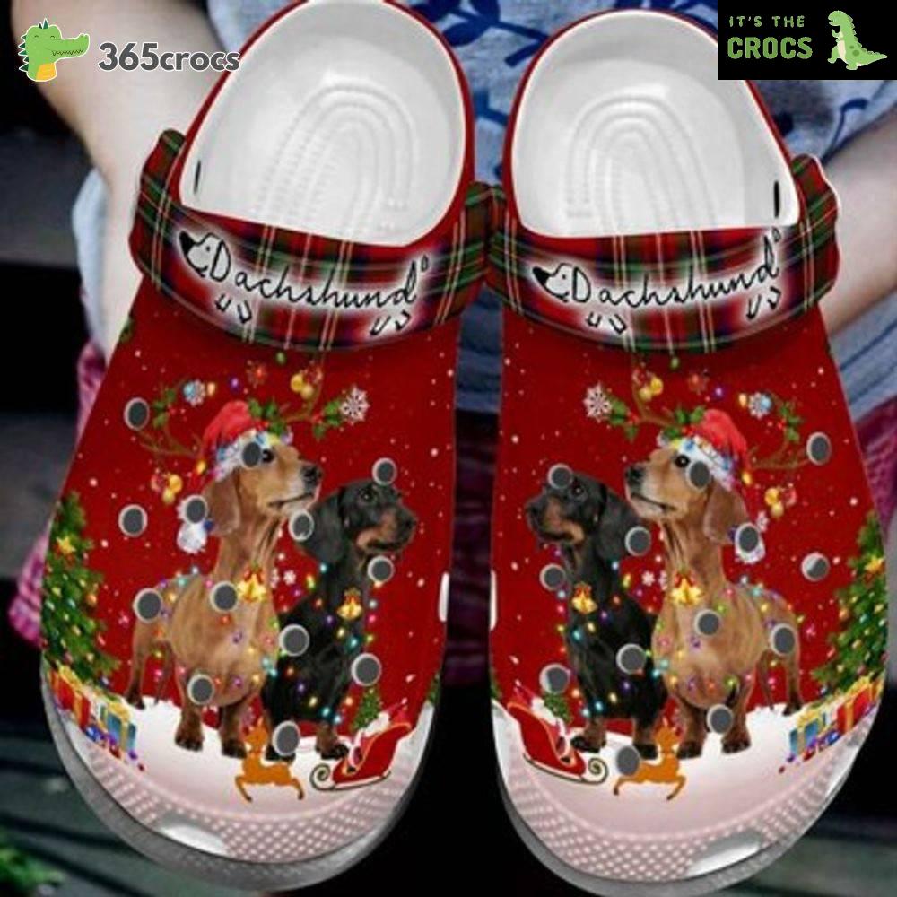Dachshund Puppies Noel Tree Snow Red Pattern Christmas For Dachshund Lovers Crocs Clog Shoes