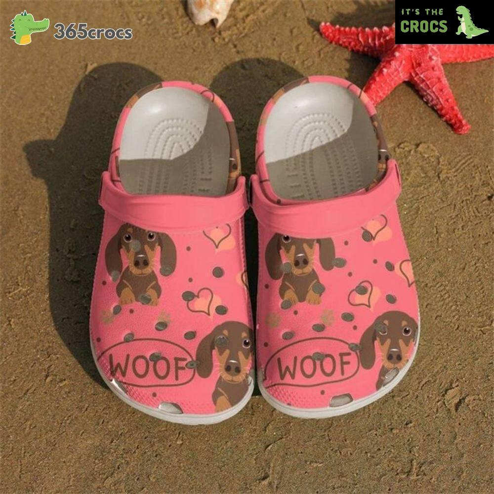 Dachshund Puppy Woof Heart Pink Patterns Valentine’s Day Gift Crocs Clog Shoes
