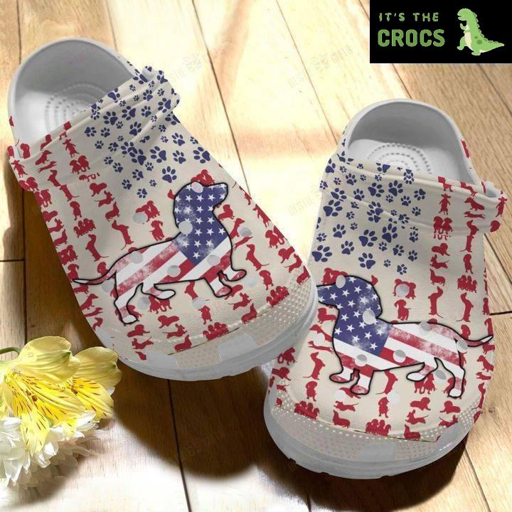 Dachshund White Sole American Flag Dachshund Crocs Classic Clogs Shoes