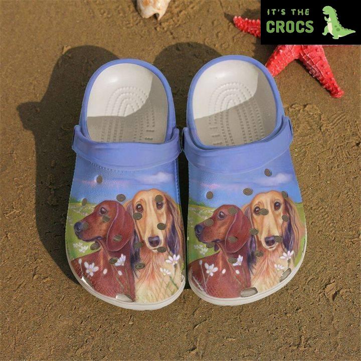 Dachshund With Floral Crocs Classic Clogs Shoes