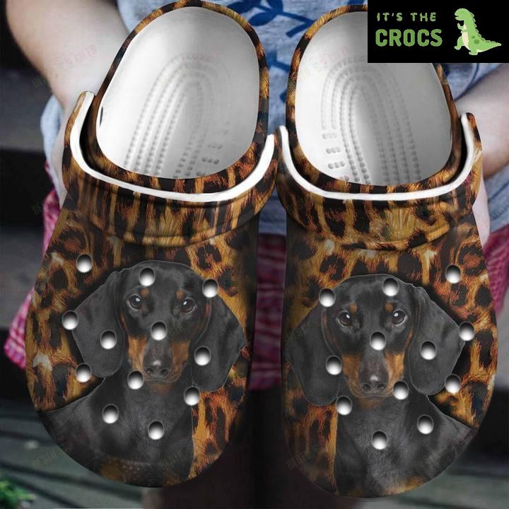 Dachshund With Leopard Background Crocs Classic Clogs Shoes