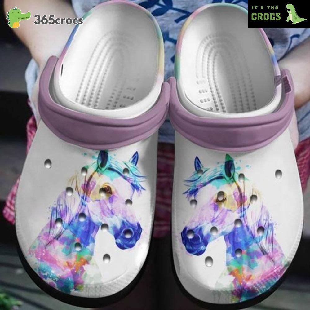 Diamond Painting Horse Head Shoes Watercolor Angel Horse Lover Crocs Clog Shoes
