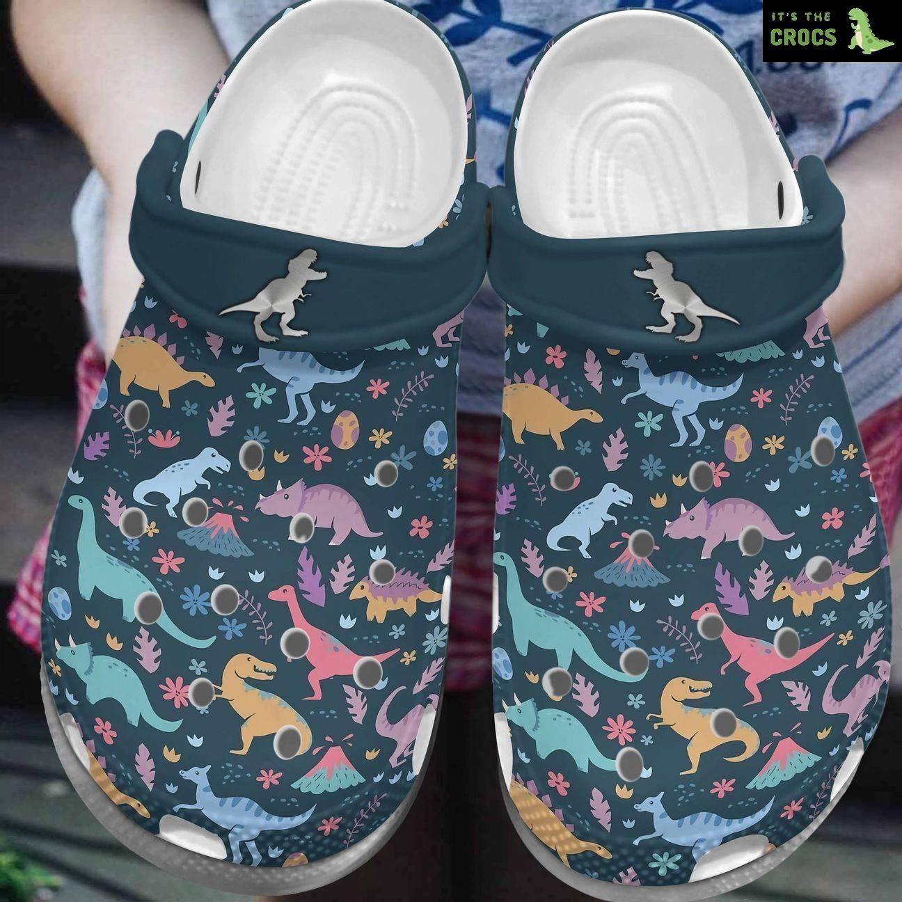 Dinosaur Personalize Clog Custom Crocs Fashionstyle Comfortable For Women Men Kid Print 3D Whitesole Dinosaur Pattern