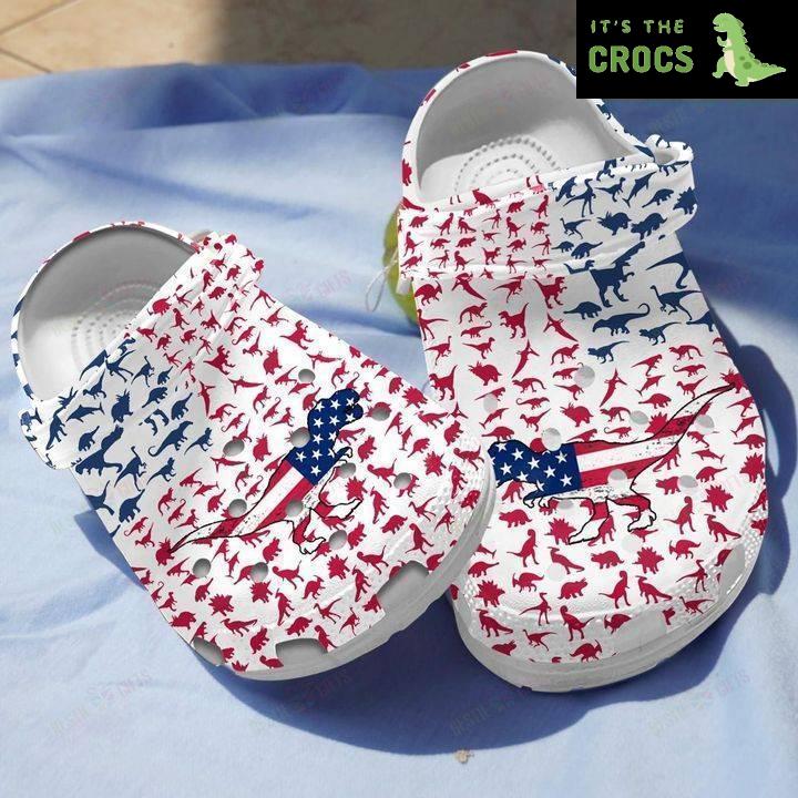 Dinosaurs American Flag Crocs Classic Clogs Shoes